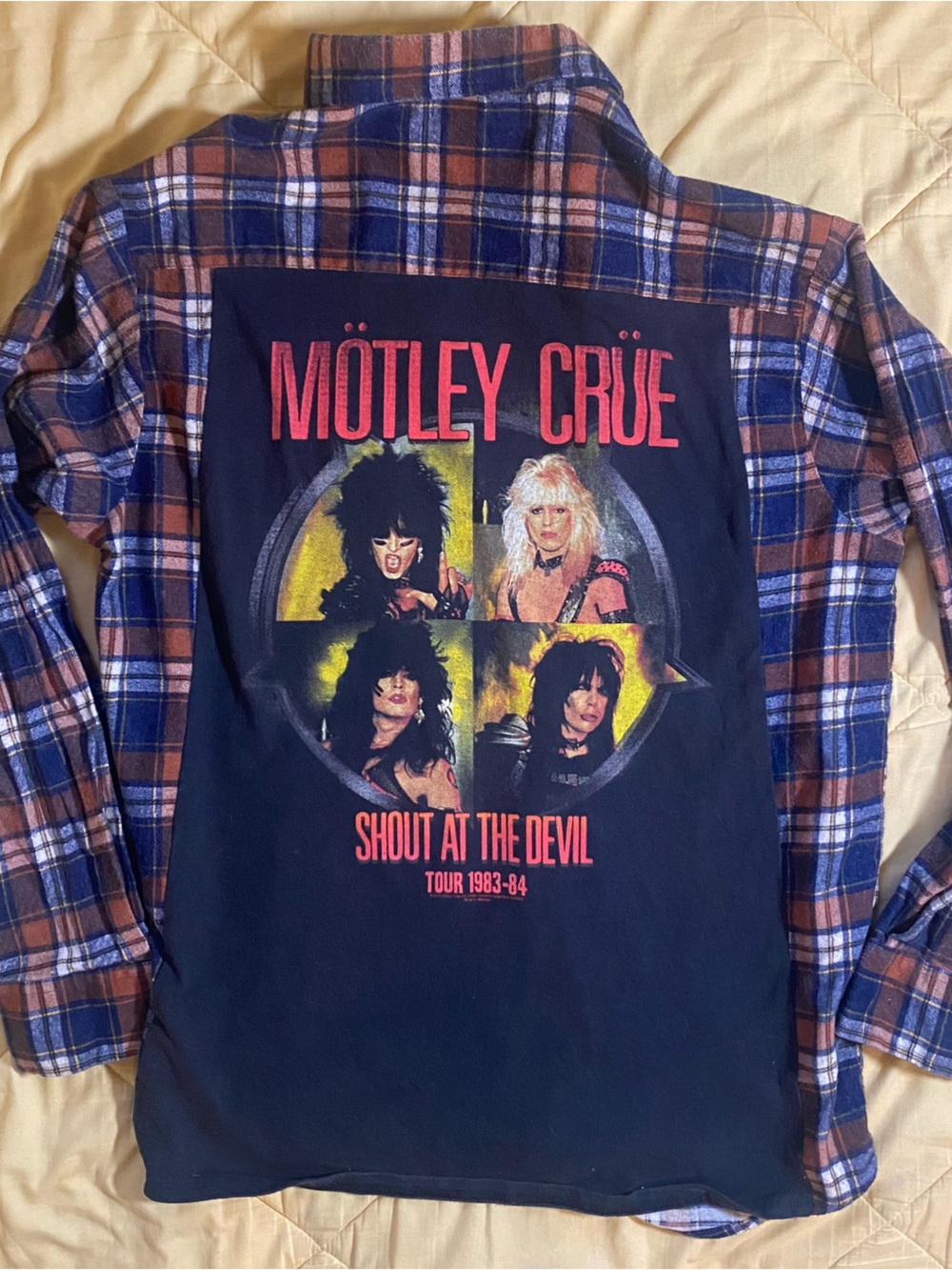 Motley Crue Graphic Flannel-Layered Men's Shirt - Black & Blue Plaid